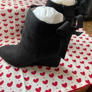 #503 Black Suede Wedge Booties 6.5